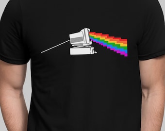 Dark side of the moon parody T Shirt Retro Pixels 8 bit Computer T-shirt Classic Rock Music Shirt