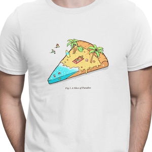 Camiseta Paradise Pizza Slice: Camiseta de férias na praia tropical