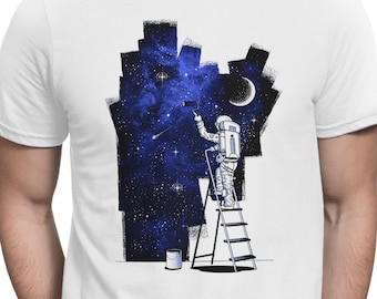 Koszulka astronauta malująca gwiazdy w kosmosie, surrealistyczna galaktyka, koszulka malarza, unisex