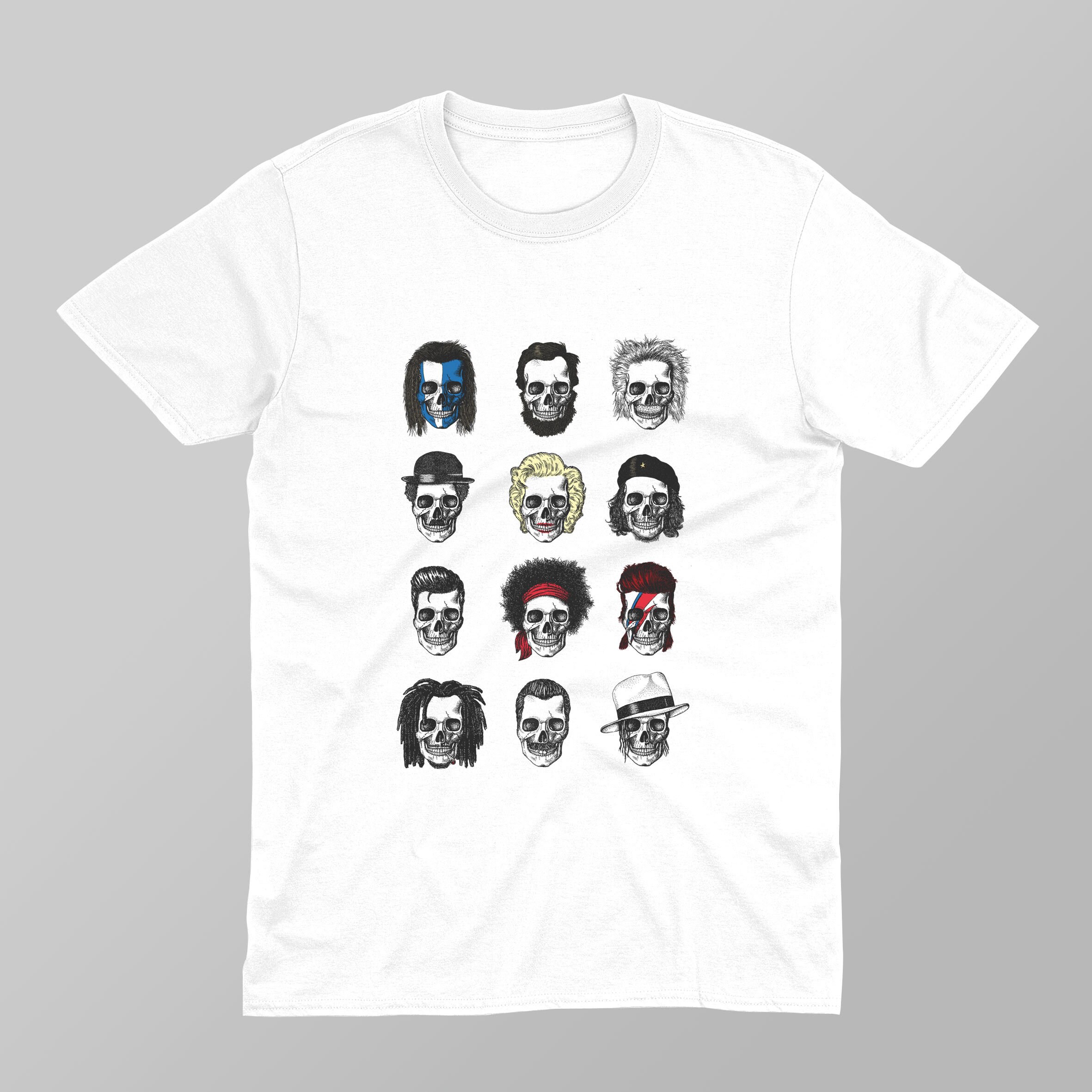 Maglietta Forever Famous maglietta iconica con facce di teschi famosi film classici di Hollywood celebrita attori cantanti e musicisti hall of fame Etsy Italia
