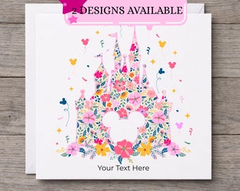 Magical floral Castle Mickey Inspired Personalised Greetings Card