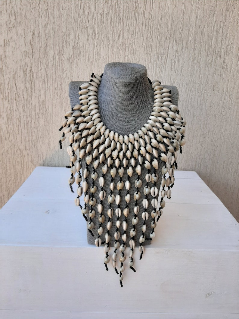 SALE African cowrie shell necklace Sea shell bib necklace Etsy