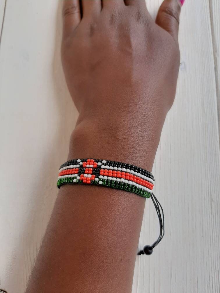 Kenyan flag bracelet Wrist bracelet Cuff bracelet Boho Etsy