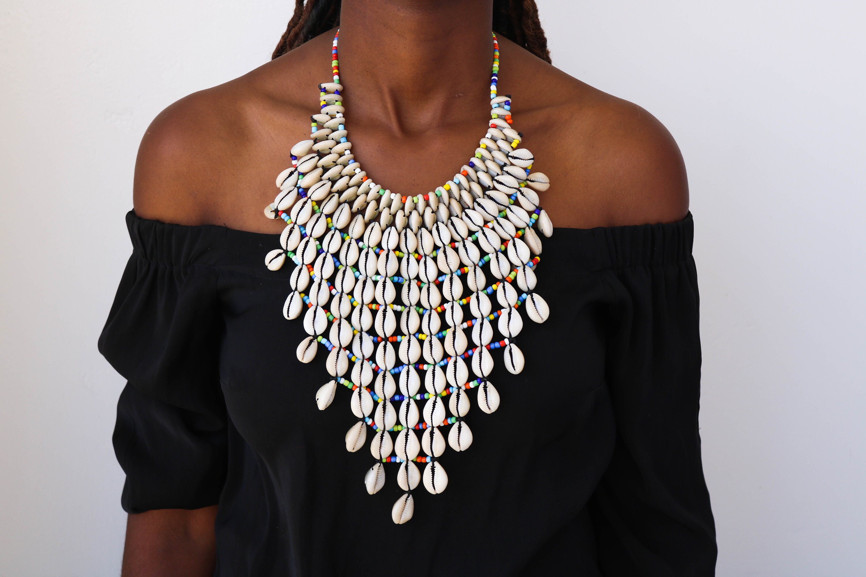 African cowrie shell necklace Beaded shell necklace Women Etsy