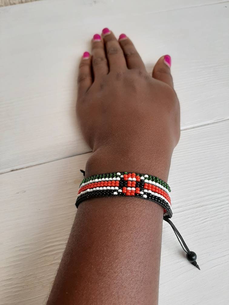 Kenyan flag bracelet Wrist bracelet Cuff bracelet Boho Etsy