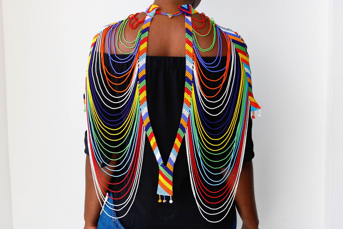 African wedding necklace Beaded shawl necklace Zulu Etsy
