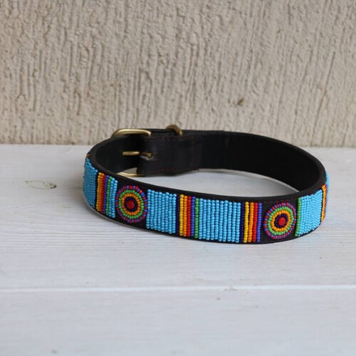 African Leather Dog Collar Beaded Maasai Handmade Dog Collar Etsy