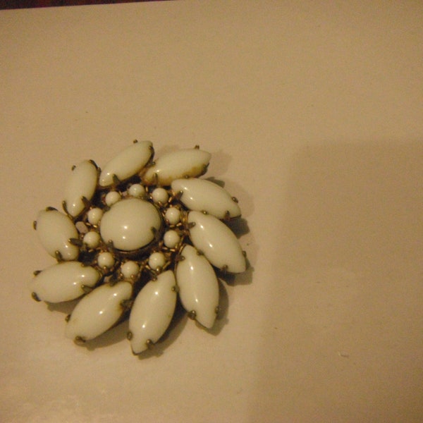 Vintage Marquee Milk Glass Pinwheel Brooch