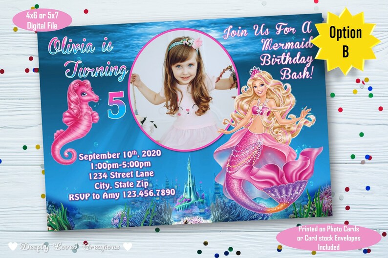barbie mermaid birthday invitations