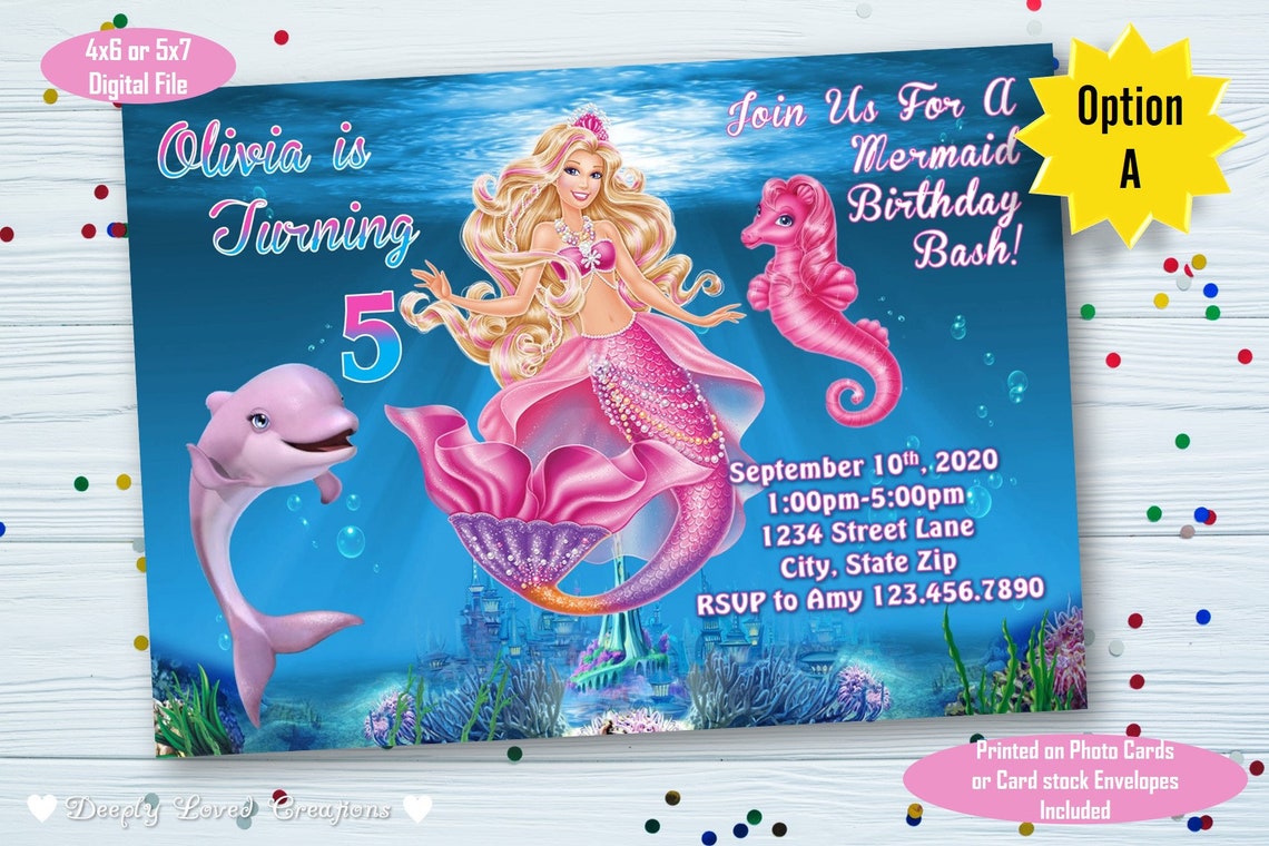 barbie mermaid birthday invitations