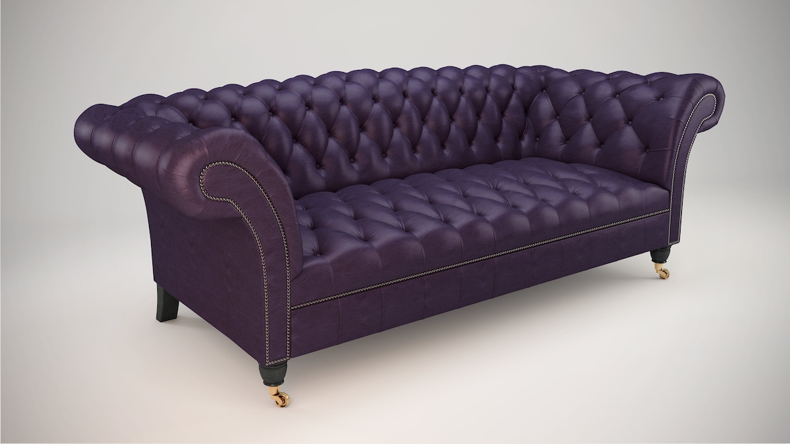 purple leather chesterfield sofa