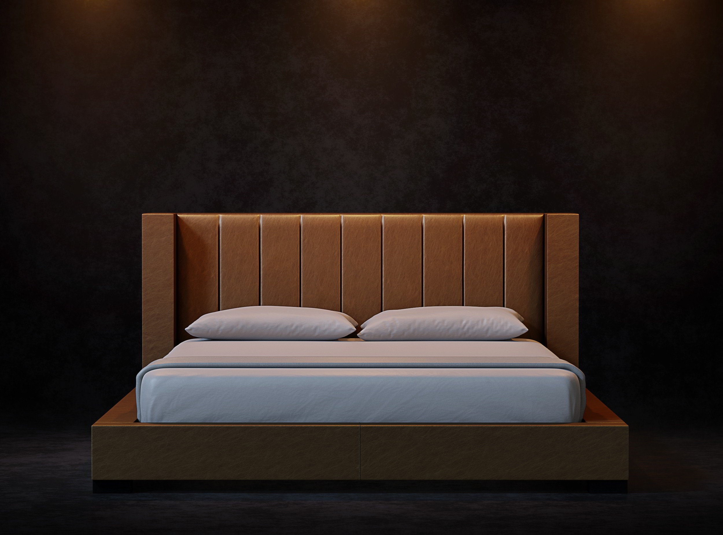 Tan leather headboard king deals