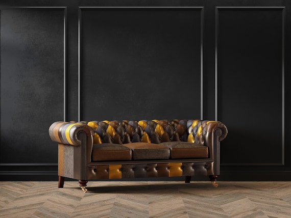 BRITISH HANDMADE REAL Leather Patchwork Sofa King Albert Colour