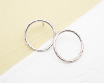 Hammered Silver Stud Earrings – Geometric Round Stud Earrings in 925 Sterling Silver | Handmade