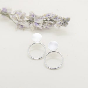 geometric-round silver earrings - minimalist circle stud earrings - circle ring-sterling silver-handmade