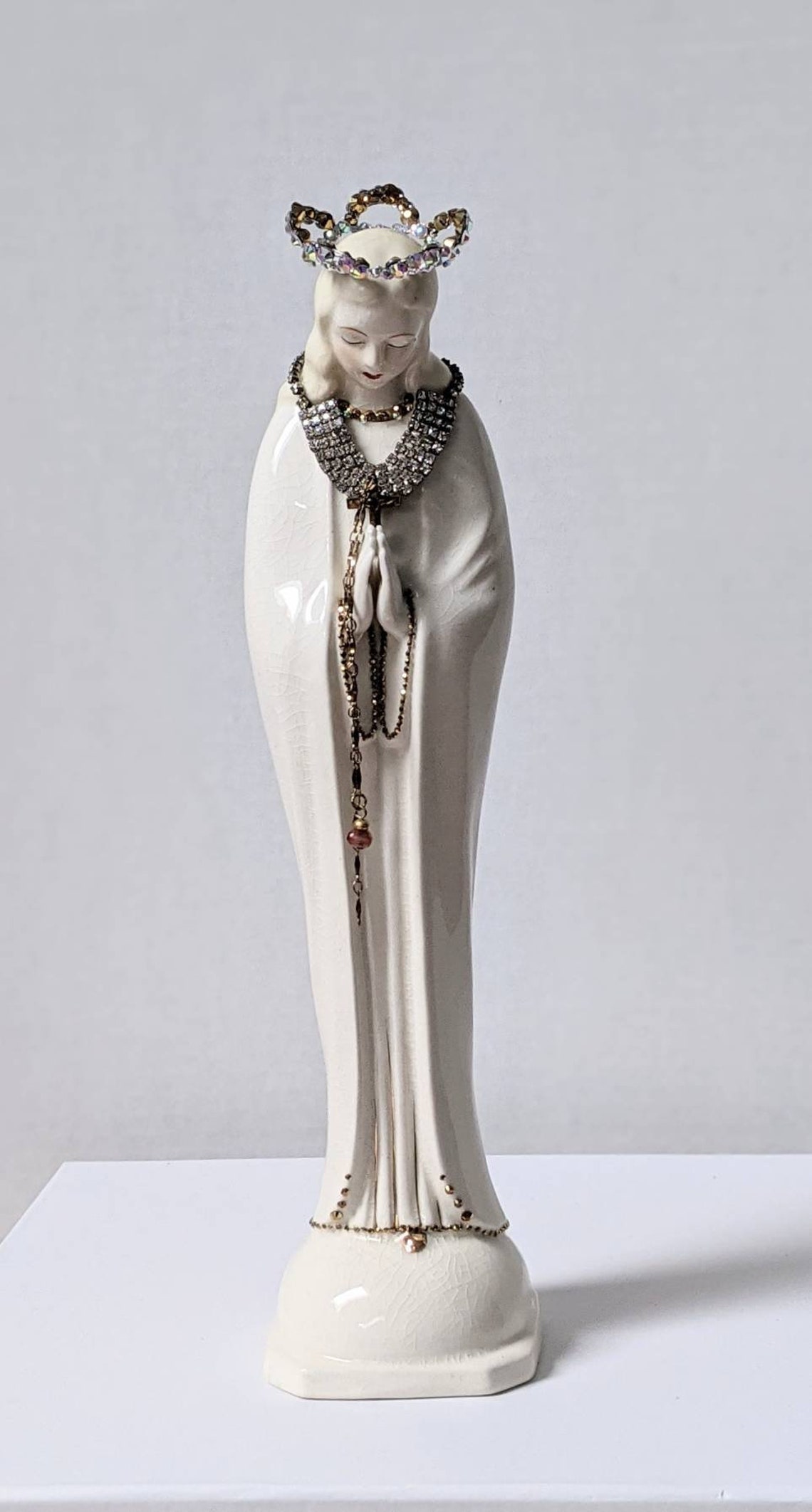 Antique religious statue. Porcelain. Beautifully Decorated by Etsy