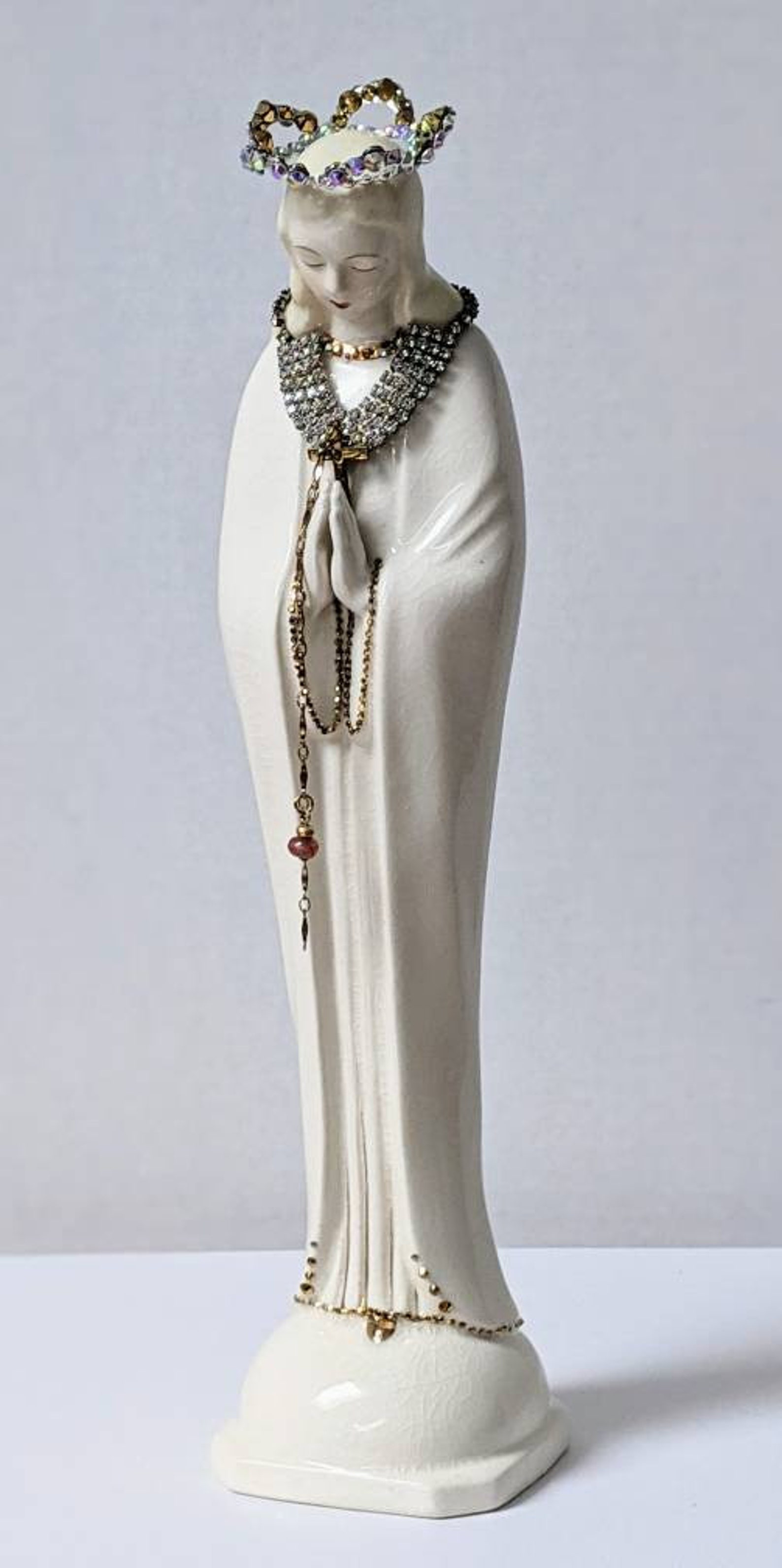 Antique religious statue. Porcelain. Beautifully Decorated by Etsy