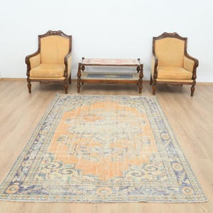 6x8 Area Rug Turkish, Vintage Handmade Wool Rug, Anatolian Oushak Rug, Boho Neutral Home Decor Rug, S-2742