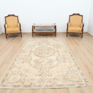 6x10 Rug,6x10 Oushak Rug,6x10 Turkish Rug,Faded Area Rug,Neutral Wool Rug,Oushak Area Rug,Turkish Vintage Rug,Bedroom Rug,Living Room,S-2116