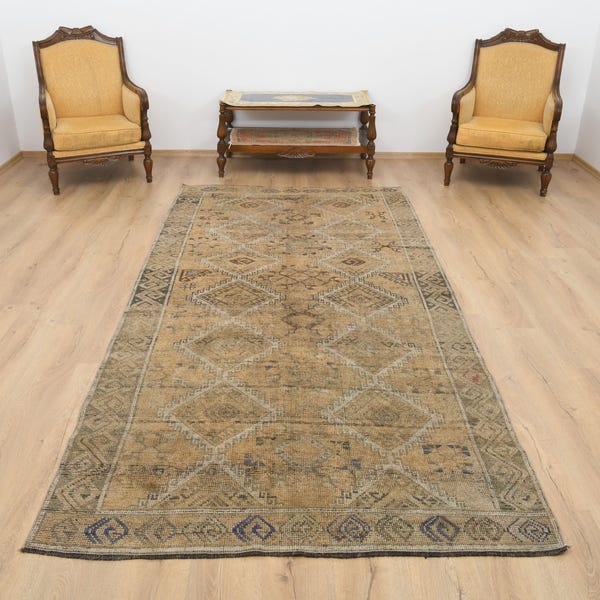 Handwoven Wool Anatolian Runner Rug: Rustic Entryway Rug (5.1x10.6 ft.)