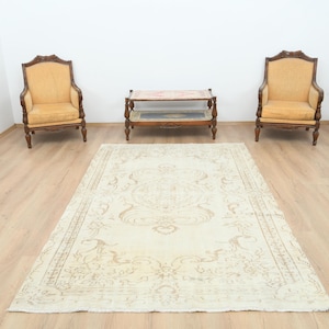 6x9 Area Rug,6x9 Turkish Rug,6x9 Oushak Rug,6x9 Vintage Rug,Living Room Rug,Oushak Vintage Rug,Faded Rug,Neutral Wool Rug,Soft Pale,N-28