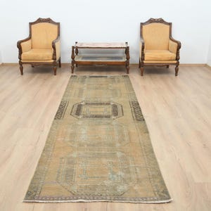 4x11 Runner Rug,4x11 Oushak Rug,4x11 Hallway Rug,Faded Runner Rug,Turkish Runner Rug,Oushak Runner Rug,Kitchen Rug,Soft Pale Rug,,B-1150