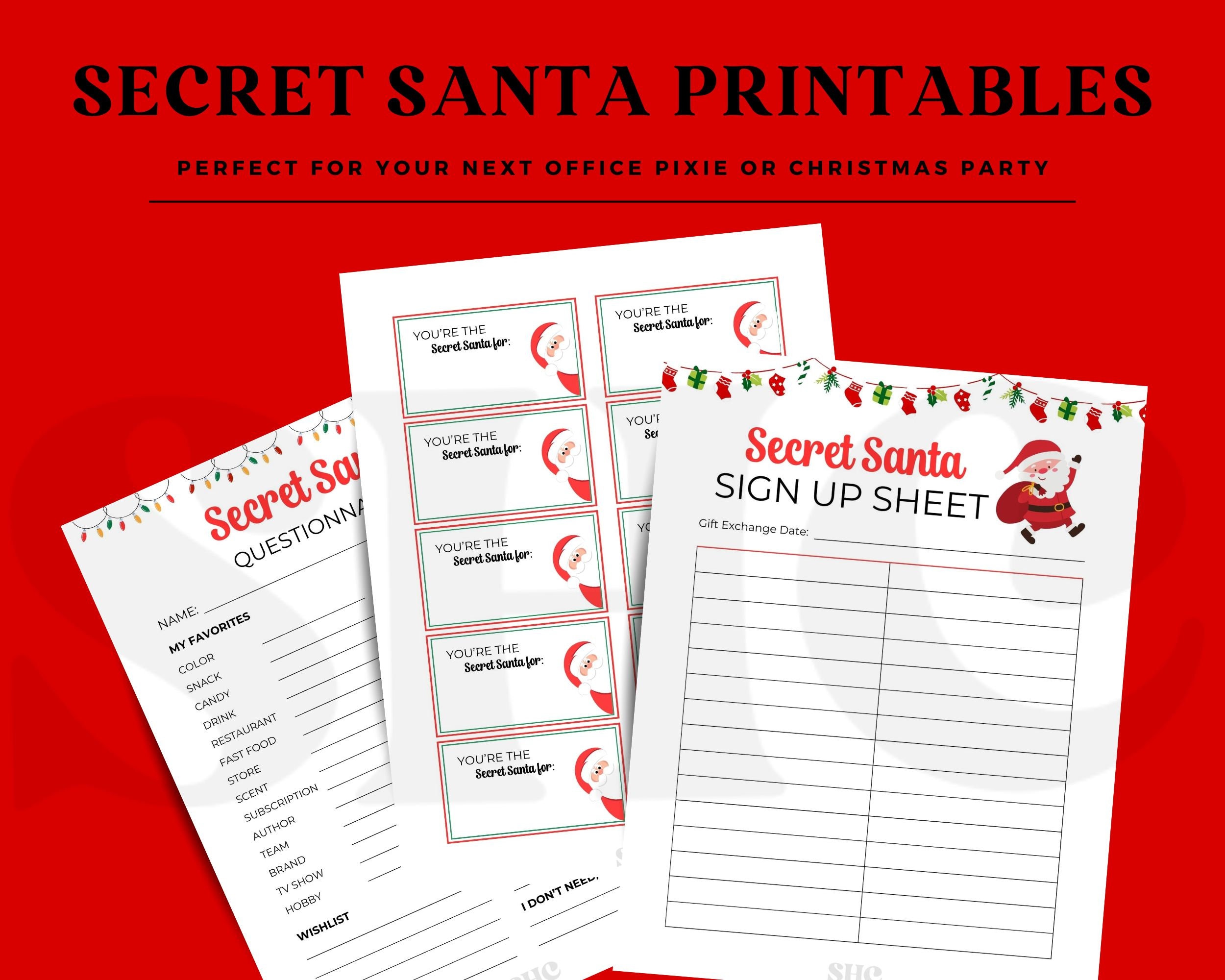Secret Santa Questionnaire Kit Printable Holiday Gift Exchange ...