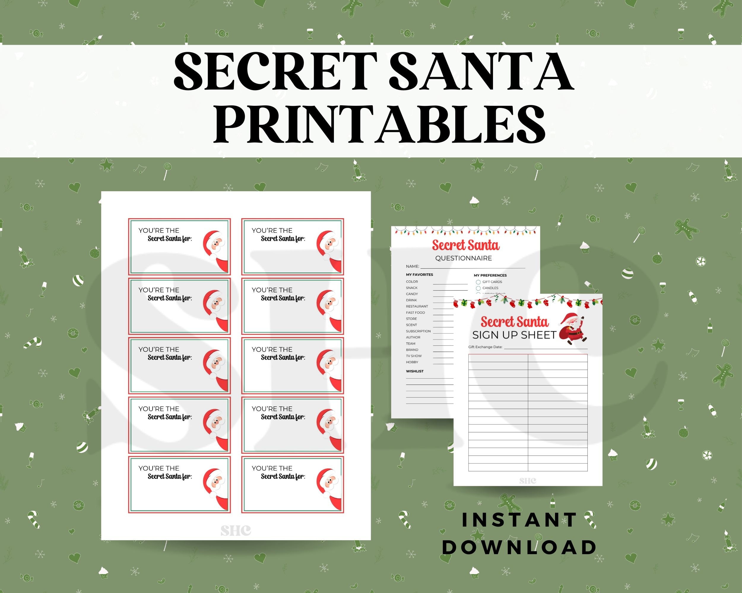 Secret Santa Questionnaire Kit Printable Holiday Gift Exchange ...