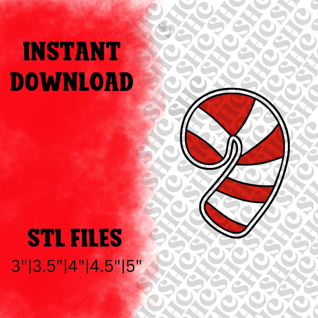 Candy Cane Cookie Cutter STL Candy Cookie Cutter, Christmas STL 3D