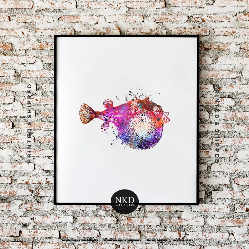 Watercolour Blowfish Print Sealife Art Sea Decor Sea Animal Etsy