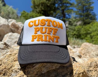 Custom Puff Print Trucker Hat, Personalized Custom 3D Puff Print Foam Trucker hats, Unisex Foam Trucker Hats, Create Your Own