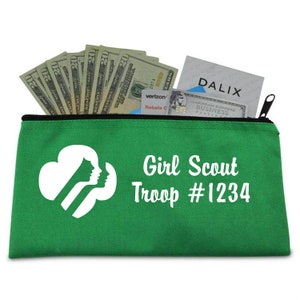 Personalized Girl Scout Zippered Money Pouch // Bank Bag //Troop # // Cookie Sales // Troop Mom // Cookie Money