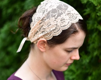 Stretch Lace - 6 inch Headband//Headwrap//Headcovering//Headscarf - Silver Stitching Co