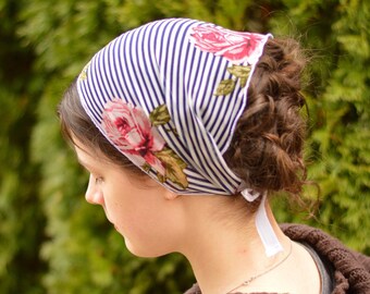 Sheer Striped Floral - 8 inch Headband//Headwrap//Headcovering//Headscarf