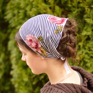 Sheer Striped Floral - 8 inch Headband//Headwrap//Headcovering//Headscarf