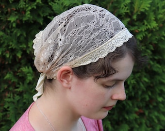 Beige Chantilly Lace - 11 inch Headband Headcovering