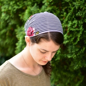 Sheer Striped Floral - 8 inch Headband//Headwrap//Headcovering//Headscarf