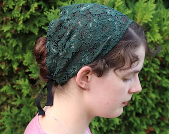 Forest Green Lace - 6 inch Headband Headcovering