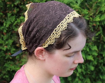 Brown and Gold Lace - 7 inch Headband Headcovering