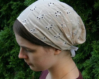 Sand Cotton Floral Eyelet Full Coverage Headcovering Headwrap