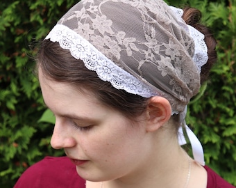 Taupe Stretch Lace - 9 inch Headband Headcovering