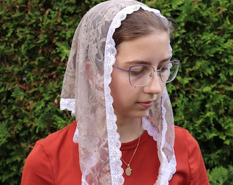Taupe Stretch Lace Triangle Girl's Veil