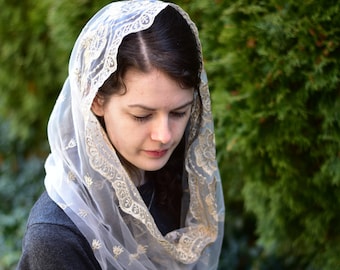 Gold Lace Infinity Veil - Headcovering - Headscarf - Chapel Veil - Mantilla - Silver Stitching Co