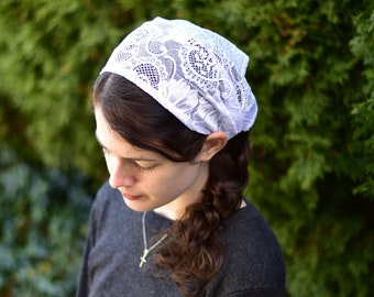 Stretch Lace - 10 inch Headband//Headwrap//Headcovering//Headscarf - Silver Stitching Co