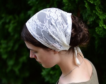 Stretch Lace - 8 inch Headband//Headwrap//Headcovering//Headscarf - Silver Stitching Co