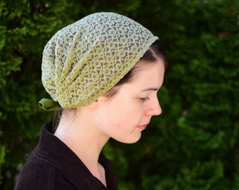 Olive Lace - Full Coverage Headband//Headwrap//Headcovering//Headscarf