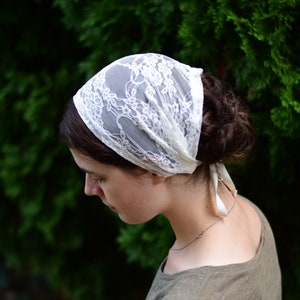 Stretch Lace - 8 inch Headband//Headwrap//Headcovering//Headscarf - Silver Stitching Co