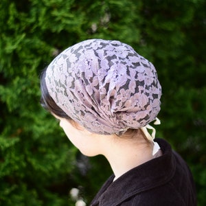 Silver Threaded Taupe Lace - Full Coverage Headband//Headwrap//Headcovering//Headscarf - Silver Stitching Co