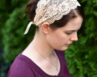 Stretch Lace - 6 inch Headband//Headwrap//Headcovering//Headscarf - Silver Stitching Co