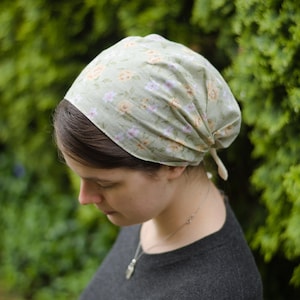 Green Cotton Floral - Full Coverage Headband//Headwrap//Headcovering//Headscarf